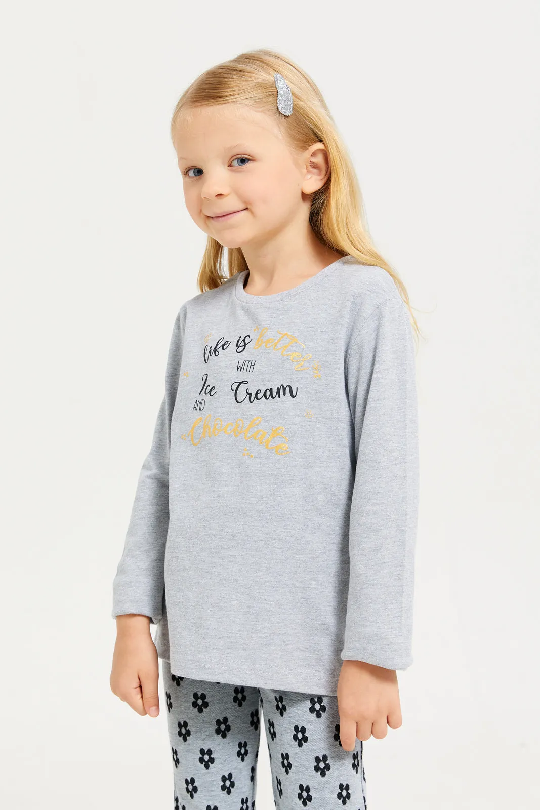 Girls Grey Printed T-Shirt