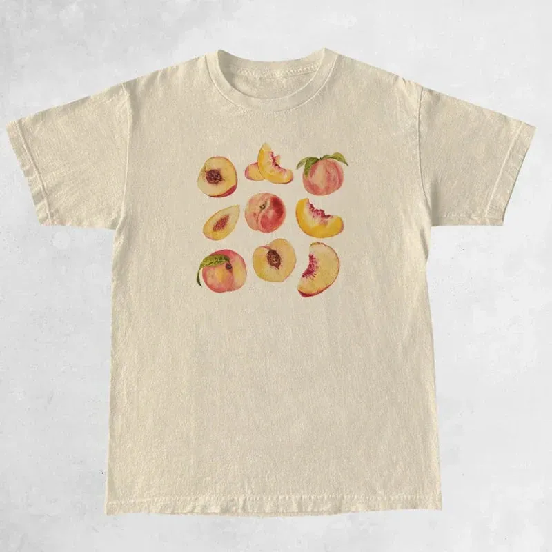 Vintage Peaches Printed Charming Graphic Short Sleeve Tshirt